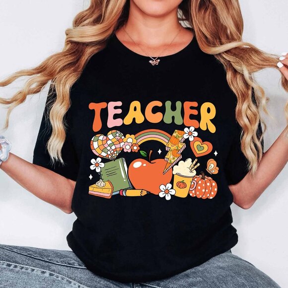 Unbranded Tops - Fall Teacher Shirt,Retro Fall, Teacher Sublimation Design